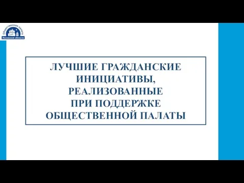 ЛУЧШИЕ ГРАЖДАНСКИЕ ИНИЦИАТИВЫ, РЕАЛИЗОВАННЫЕ ПРИ ПОДДЕРЖКЕ ОБЩЕСТВЕННОЙ ПАЛАТЫ