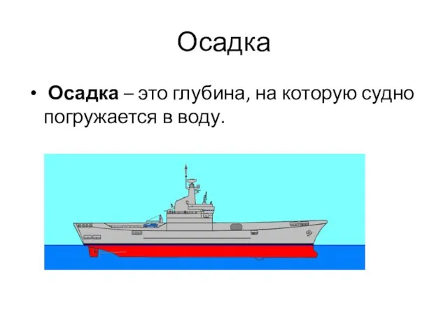 Осадка Осадка – это глубина, на которую судно погружается в воду.