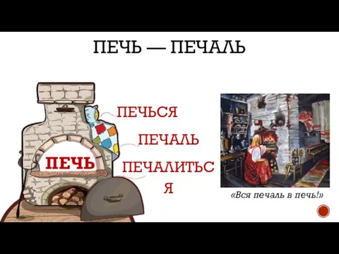 ПЕЧЬ — ПЕЧАЛЬ ПЕЧЬ ПЕЧЬСЯ ПЕЧАЛЬ ПЕЧАЛИТЬСЯ «Вся печаль в печь!»