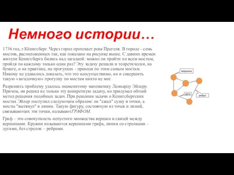 Немного истории… 1736 год, г.Кёнигсберг. Через город протекает река Прегеля. В городе