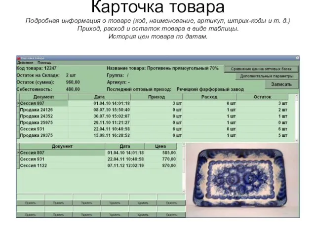 Карточка товара Подробная информация о товаре (код, наименование, артикул, штрих-коды и т.