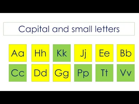 Aa Hh Kk Jj Ee Bb Cc Dd Gg Pp Tt Vv Capital and small letters