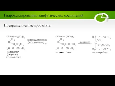 Превращением мепробамата: Гидроксилированию алифатических соединений