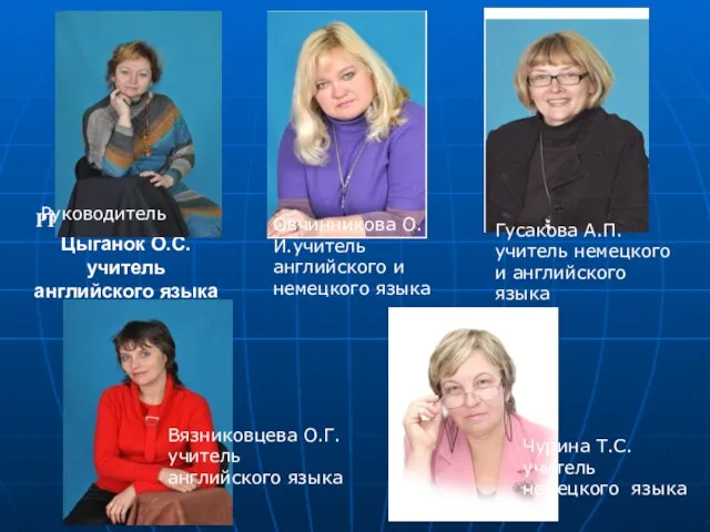 РРуководитель МО:Цыганок О.С. учитель английского языка Овчинникова О.И.учитель английского и немецкого языка