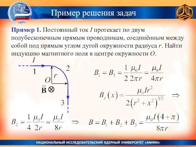 Пример решения задач Пример 1. Постоянный ток I протекает по двум полубесконечным