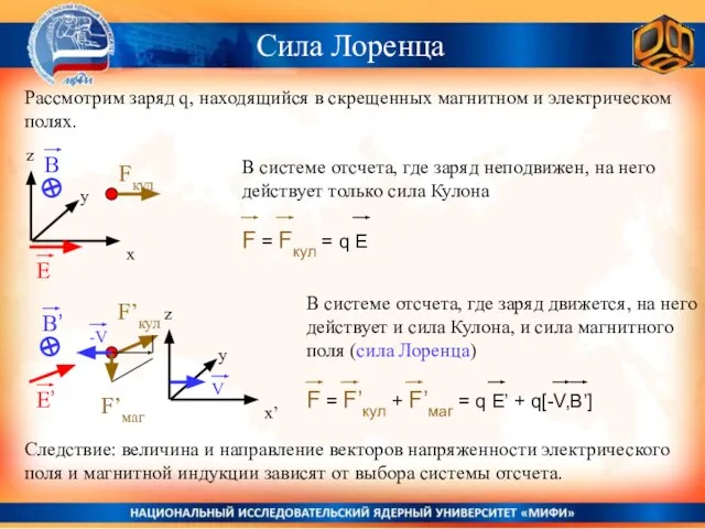 Рассмотрим заряд q, находящийся в скрещенных магнитном и электрическом полях. Fкул B