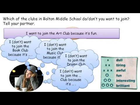 Which of the clubs in Bolton Middle School do/don’t you want to