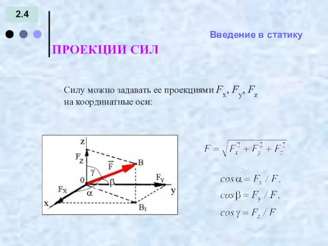 Введение в статику 2.4 ПРОЕКЦИИ СИЛ = - Силу можно задавать ее