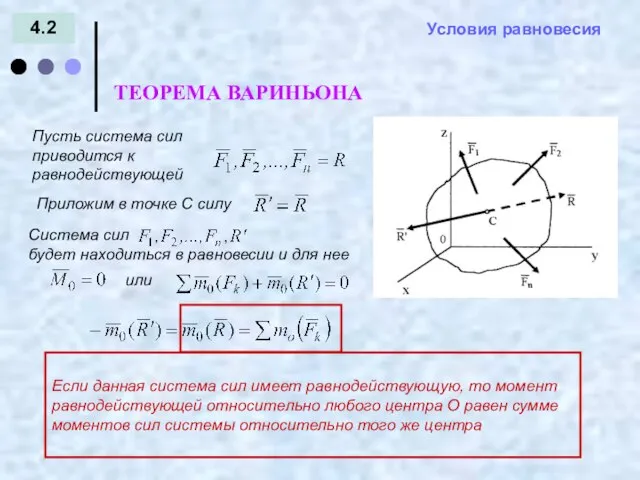 4.2 ТЕОРЕМА ВАРИНЬОНА Пусть система сил приводится к равнодействующей Если данная система