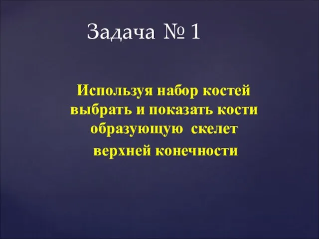 Используя набор костей выбрать и показать кости образующую скелет верхней конечности Задача № 1