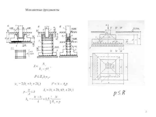Монолитные фундаменты ;