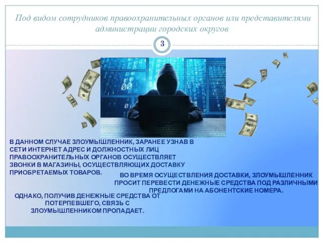 Под видом сотрудников правоохранительных органов или представителями администрации городских округов 3 В