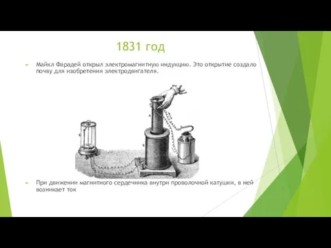 1831 год Майкл Фарадей открыл электромагнитную индукцию. Это открытие создало почву для