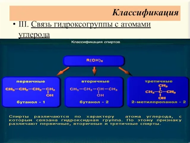 Классификация III. Связь гидроксогруппы с атомами углерода