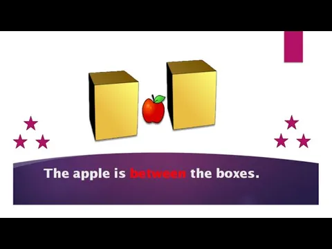 The apple is between the boxes.