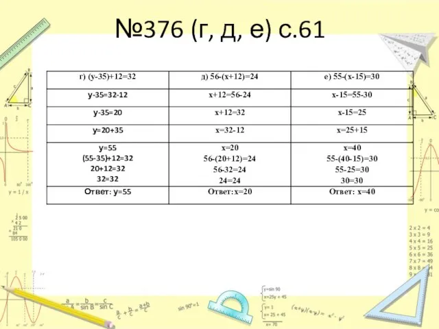 №376 (г, д, е) с.61