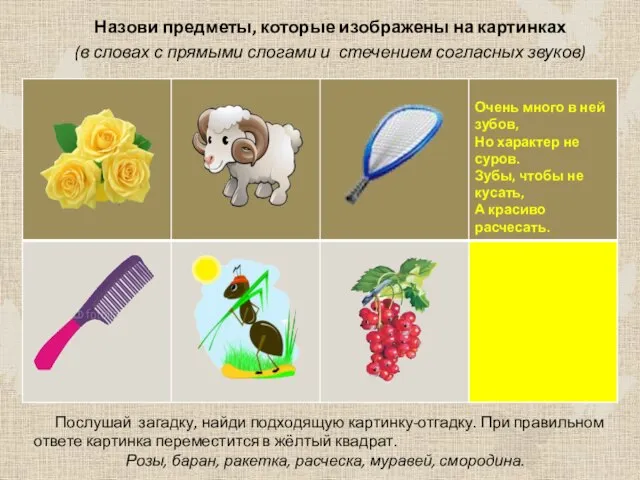 Назови предметы, которые изображены на картинках (в словах с прямыми слогами и