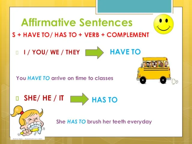 Affirmative Sentences I / YOU/ WE / THEY You HAVE TO arrive