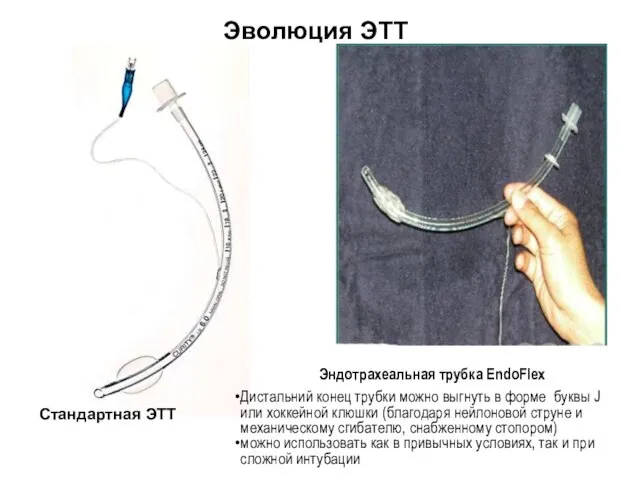 Эволюция ЭТТ Эндотрахеальная трубка Endotrol™ с управляемым проксимальным кончиком Стандартная ЭТТ Эндотрахеальная