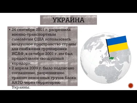 24 сентября 2001 г. разрешила военно-транспортным самолётам США использовать воздушное пространство страны