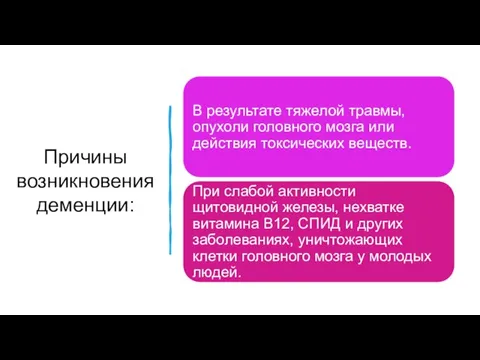 Причины возникновения деменции: