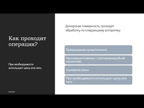 Как проходит операция? При необходимости используют шину или гипс. 02.12.2021 Донорская поверхность