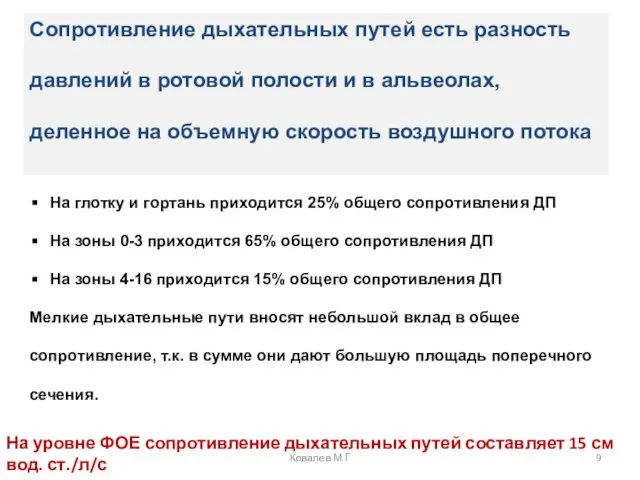 Ковалев М Г Сопротивление дыхательных путей есть разность давлений в ротовой полости