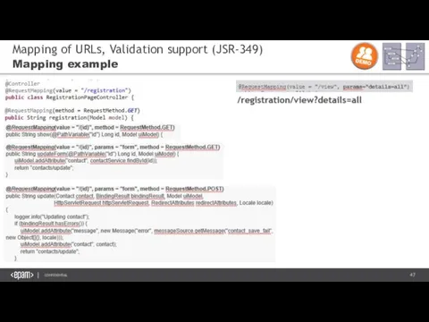 Mapping of URLs, Validation support (JSR-349) Mapping example