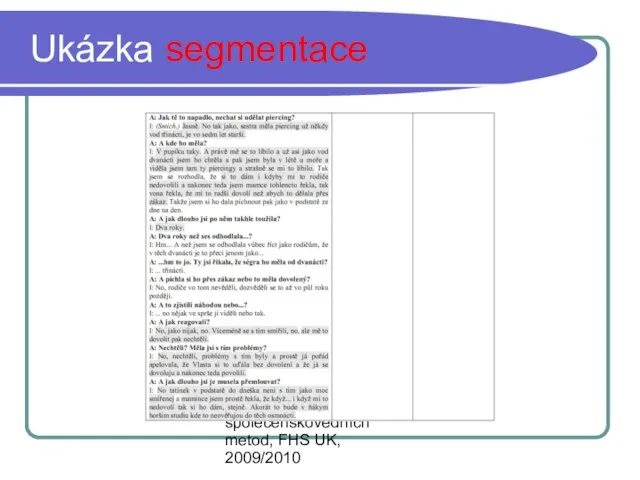 Mgr. Martin Heřmanský, Úvod do společenskovědních metod, FHS UK, 2009/2010 Ukázka segmentace