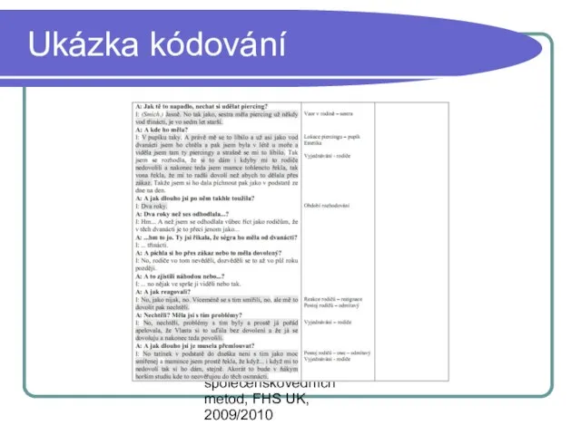 Mgr. Martin Heřmanský, Úvod do společenskovědních metod, FHS UK, 2009/2010 Ukázka kódování