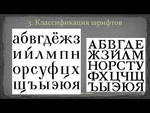 3. Классификация шрифтов Лекция №2. Шрифты