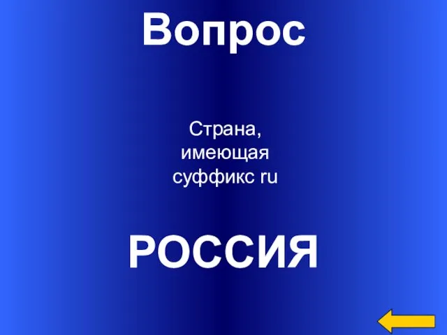 Вопрос РОССИЯ Страна, имеющая суффикс ru