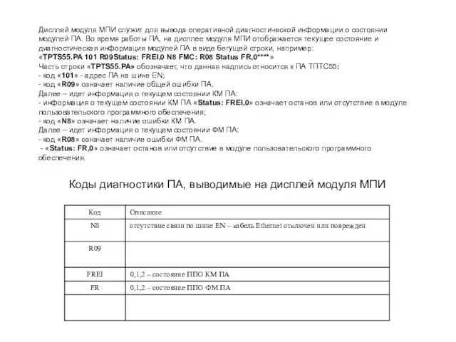 Дисплей модуля МПИ служит для вывода оперативной диагностической информации о состоянии модулей