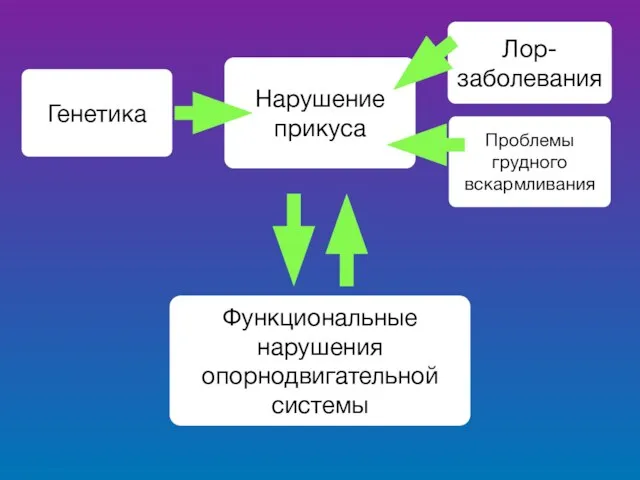 Нарушение прикуса Функциональные нарушения опорнодвигательной системы Генетика Лор-заболевания Проблемы грудного вскармливания