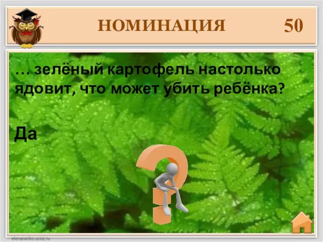 НОМИНАЦИЯ 50 Да … зелёный картофель настолько ядовит, что может убить ребёнка?