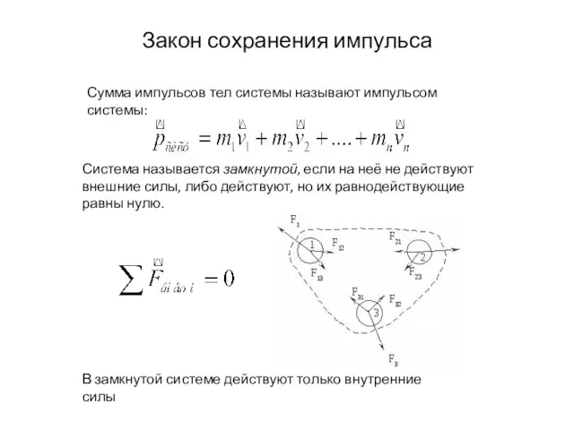 Сумма импульсов тел системы называют импульсом системы: Система называется замкнутой, если на