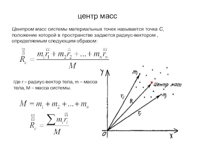 центр масс Центром масс системы материальных точек называется точка С, положение которой