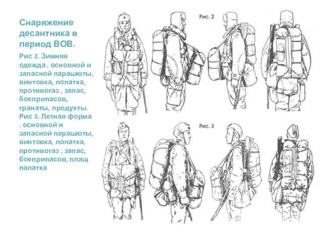 Снаряжение десантника в период ВОВ. Рис 2. Зимняя одежда , основной и