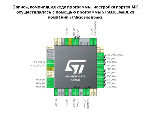 Запись, компиляция кода программы, настройка портов МК осуществлялась с помощью программы STM32CubeIDE от компании STMicroelectronics