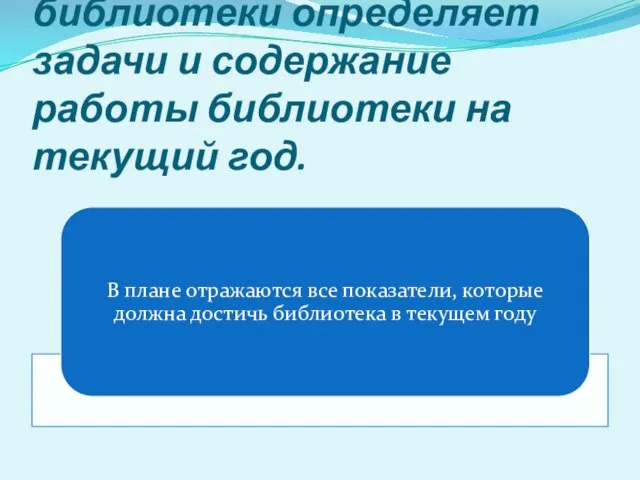 Годовой план работы библиотеки определяет задачи и содержание работы библиотеки на текущий год.