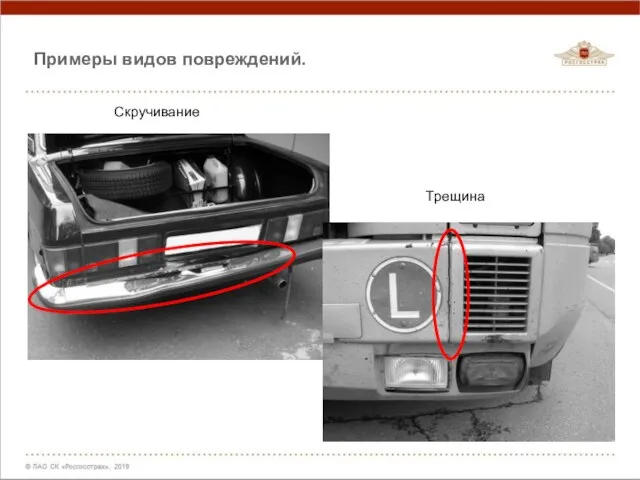 Скручивание Трещина Примеры видов повреждений.