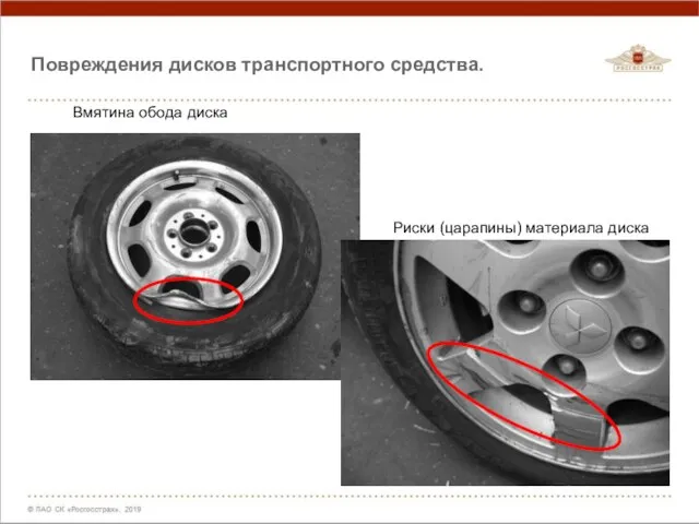 Вмятина обода диска Риски (царапины) материала диска Повреждения дисков транспортного средства.