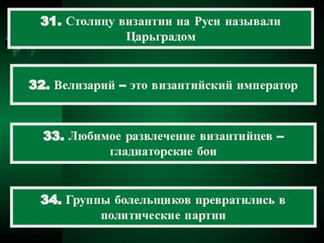 31. Столицу византии на Руси называли Царьградом 32. Велизарий – это византийский