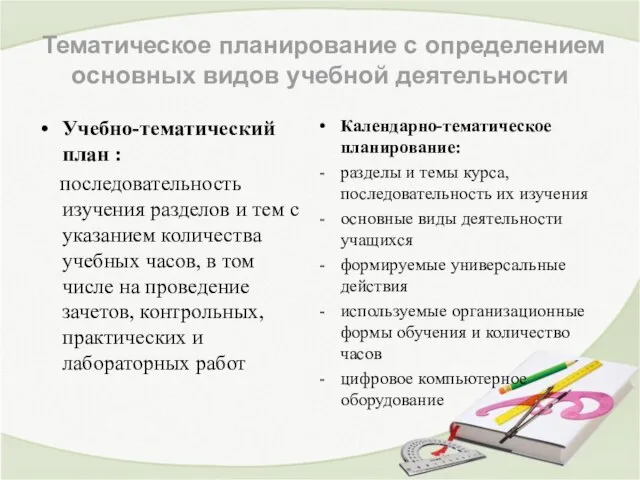 Тематическое планирование с определением основных видов учебной деятельности Учебно-тематический план : последовательность