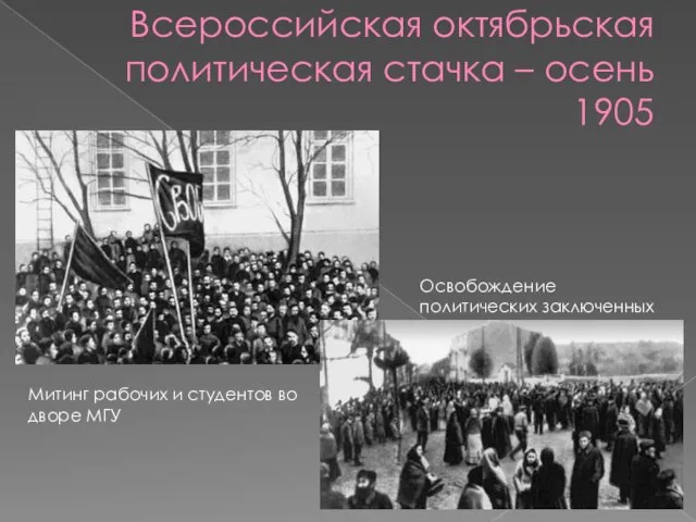 Всероссийская октябрьская политическая стачка – осень 1905 Митинг рабочих и студентов во