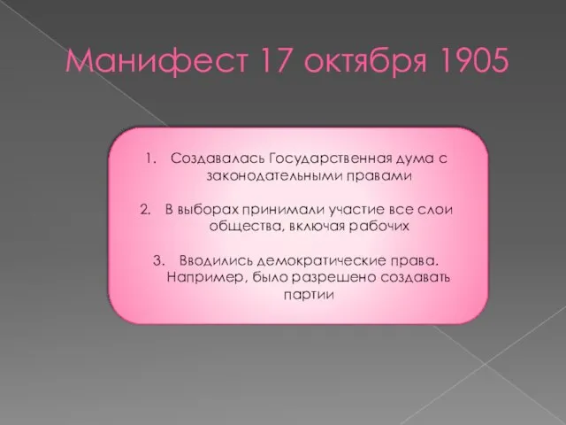 Создавалась Государственная дума с законодательными правами В выборах принимали участие все слои