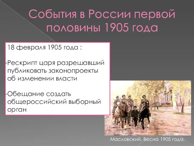 События в России первой половины 1905 года Масловский. Весна 1905 года. 18