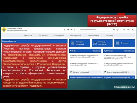 Федеральная служба государственной статистики (ФСГС) Федеральная служба государственной статистики (Росстат) является федеральным