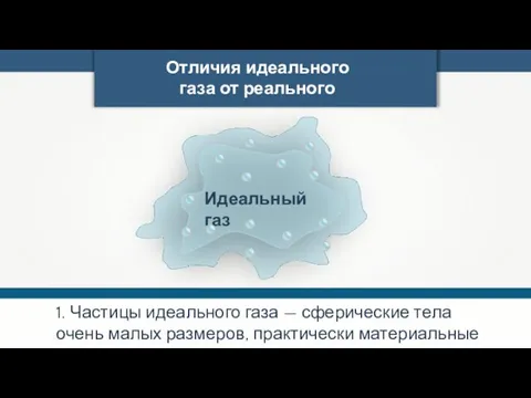 Отличия идеального газа от реального 1. Частицы идеального газа — сферические тела