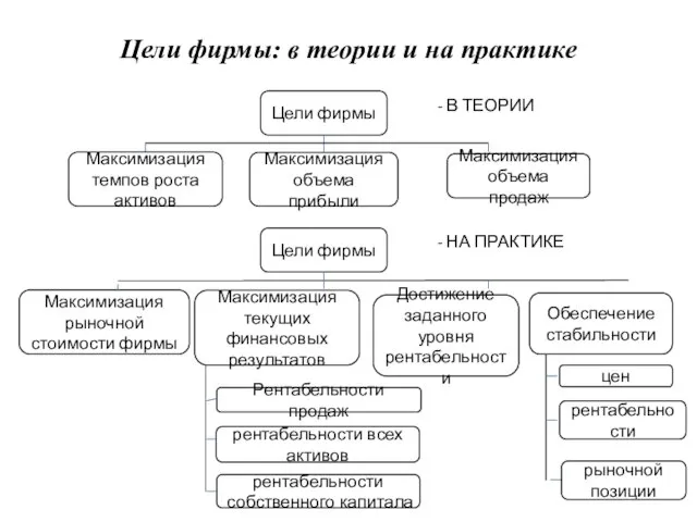 Цели фирмы: в теории и на практике Цели фирмы - В ТЕОРИИ